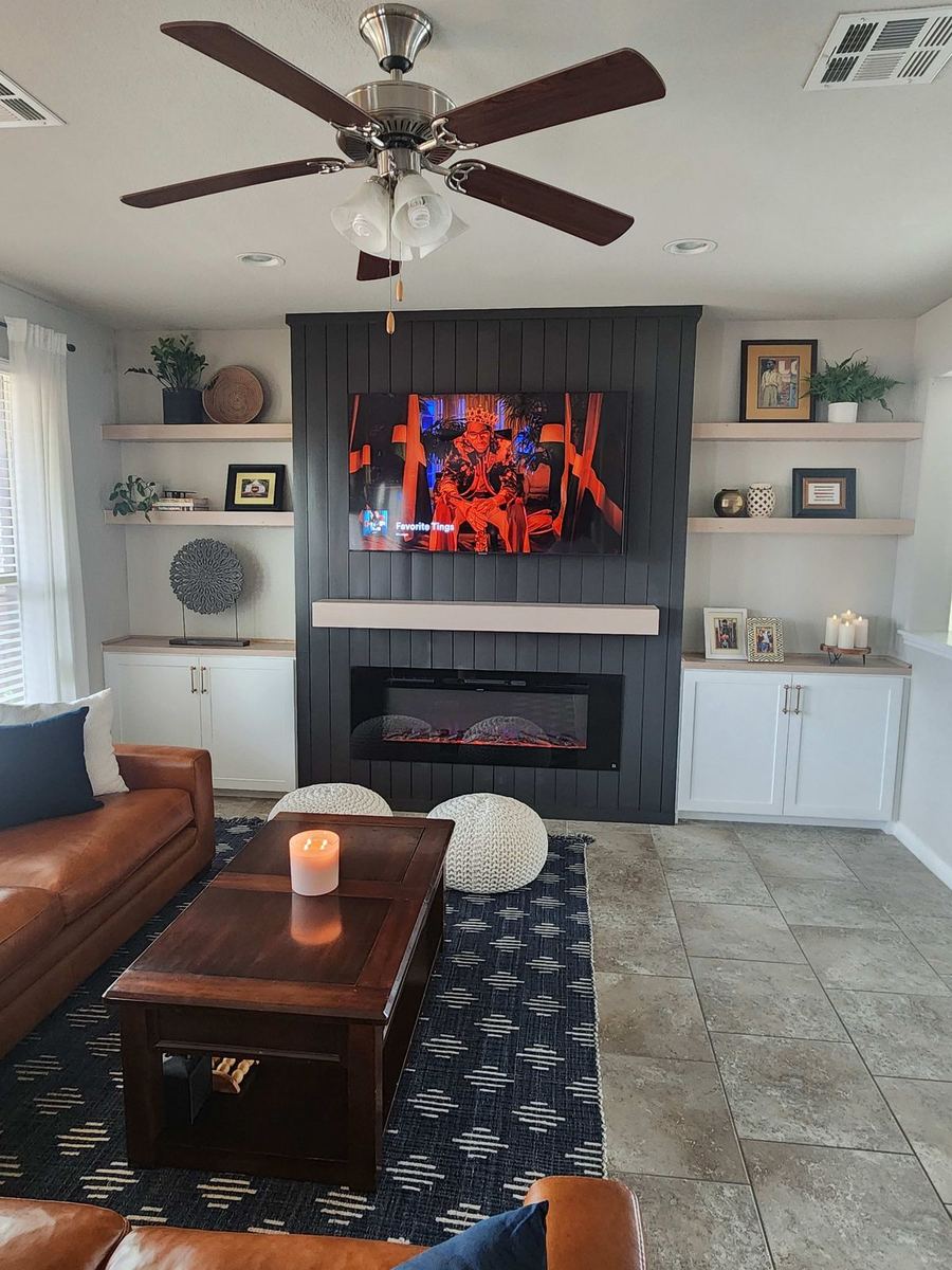 Premium fireplace surround with floor-to-ceiling paneling